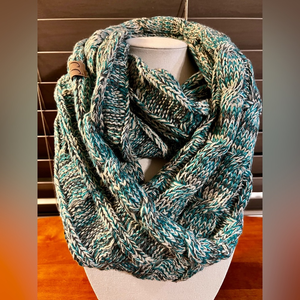 CC Teal and Gray Knit Infinity Scarf